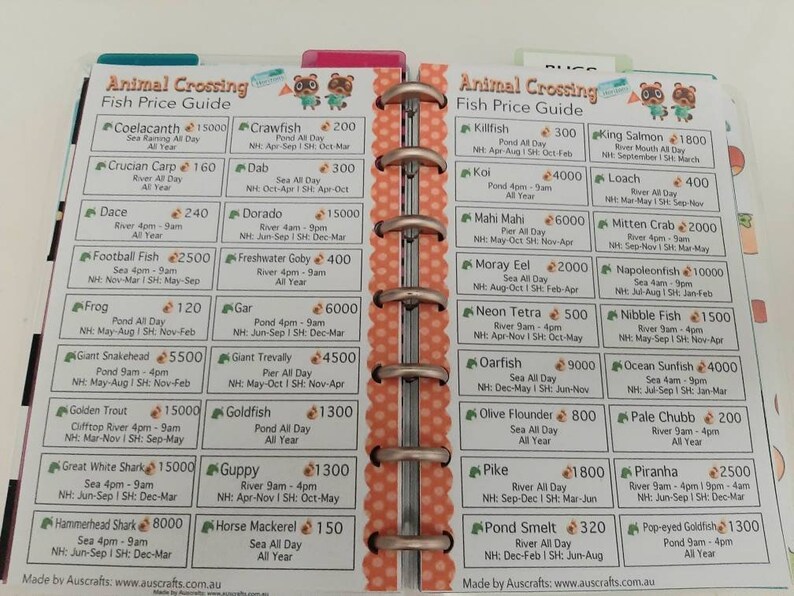 Animal Crossing Printable Bugs Fish & Fossil Guides Mini | Etsy