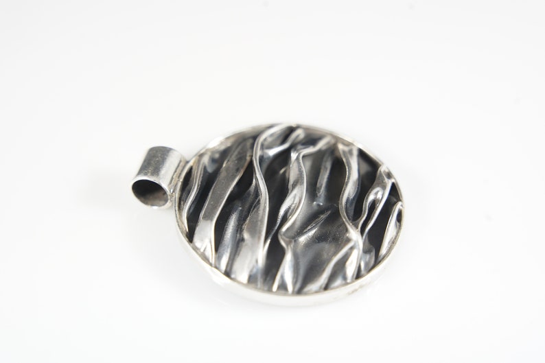 Circle Corrugated Sterling Silver Pendant