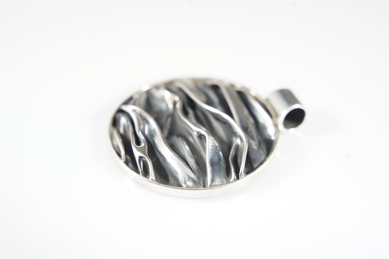 Circle Corrugated Sterling Silver Pendant