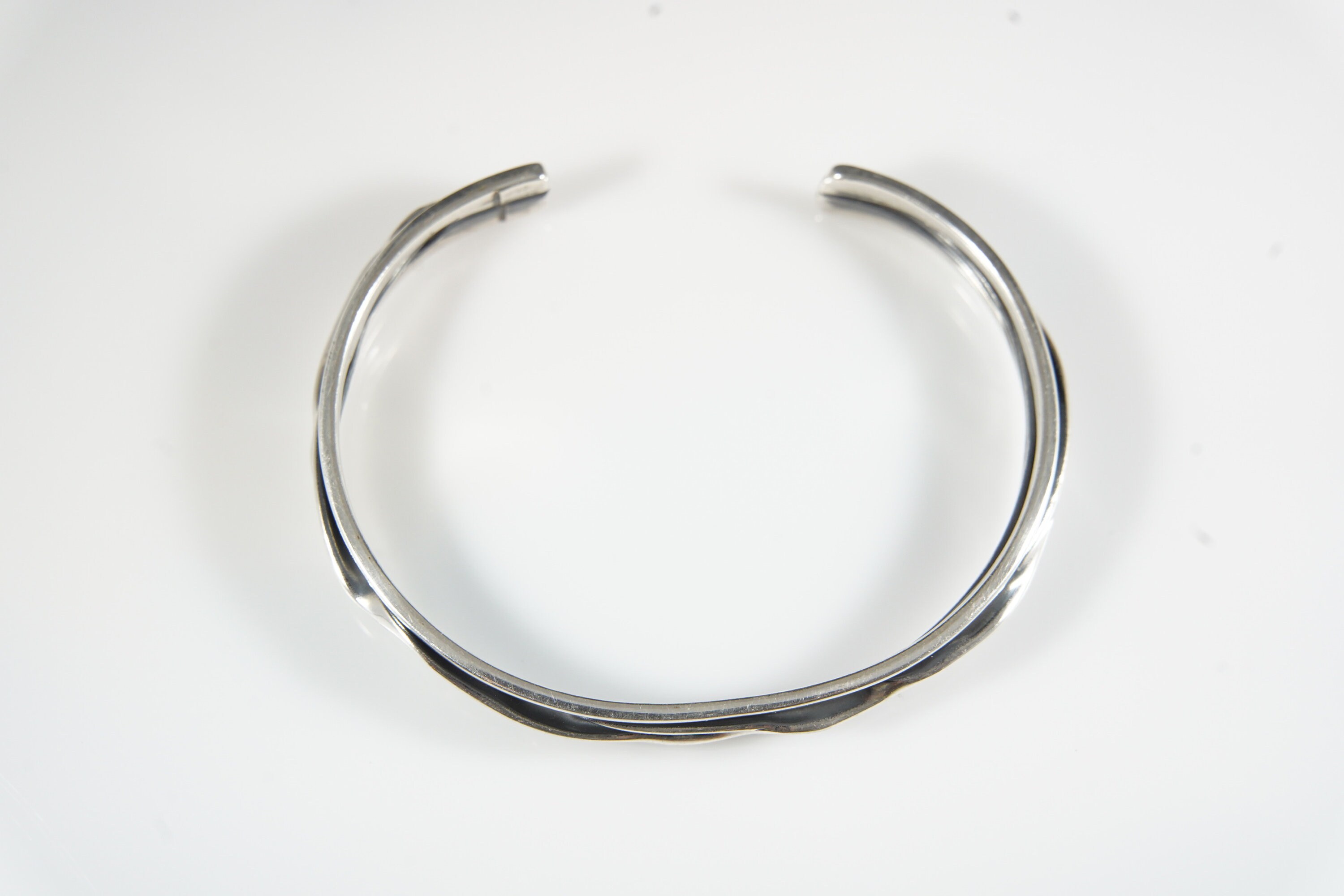 Corrugated Sterling Silver Bangle Bracelet Oxidized Finish
