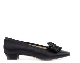 Black Satin Regency Slippers, 19th Century Historical Shoes