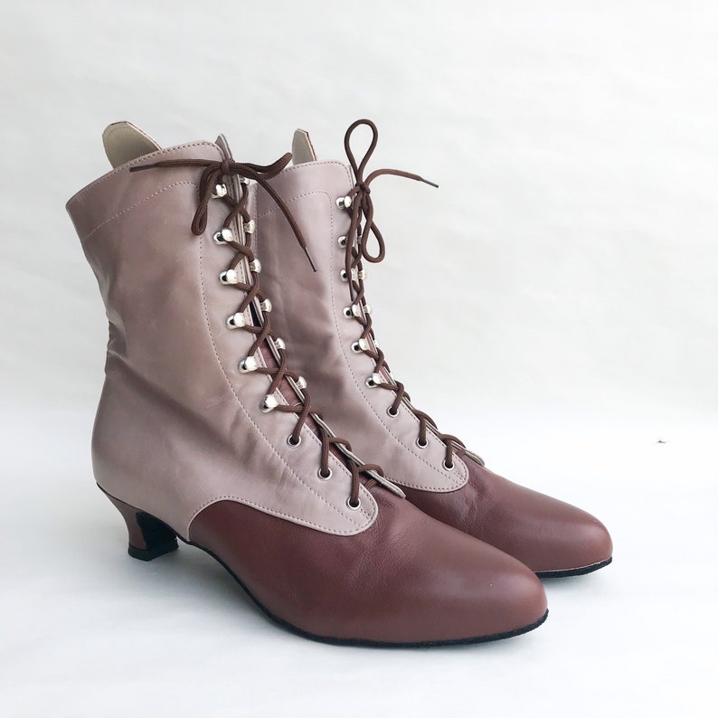 Vintage Shoes UK – 40s, 50s, 60s, 70s Victorian historical woman boots in brown leather style 127_40T Paoul $398.00 AT vintagedancer.com