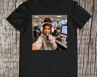 Funny Doll Face Meme Energy Drink Shirt, Sarcastic Office Work Comfort Colors Tee, Burnout Humor Graphic T-Shirt, Coworker Gift #2