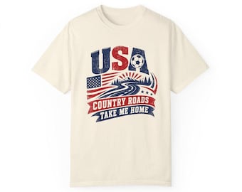 USA Country Roads Take Me Home Shirt, Patriotic Soccer Tee, Vintage America Football Fan T-Shirt Gift