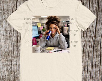 Funny Doll Face Meme Energy Drink Shirt, Sarcastic Office Work Comfort Colors Tee, Burnout Humor Graphic T-Shirt, Coworker Gift #1