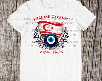 Turkish Cypriot Evil Eye Shirt, North Cyprus Flag Tee, Kibris Turku Pride T-Shirt, Evil Eye Graphic Gift for Turkish Cypriots