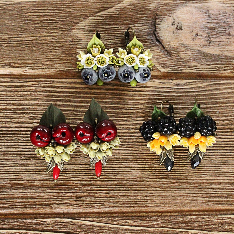 Cherry earrings Blackberry earings Blueberry earrings Berries Etsy