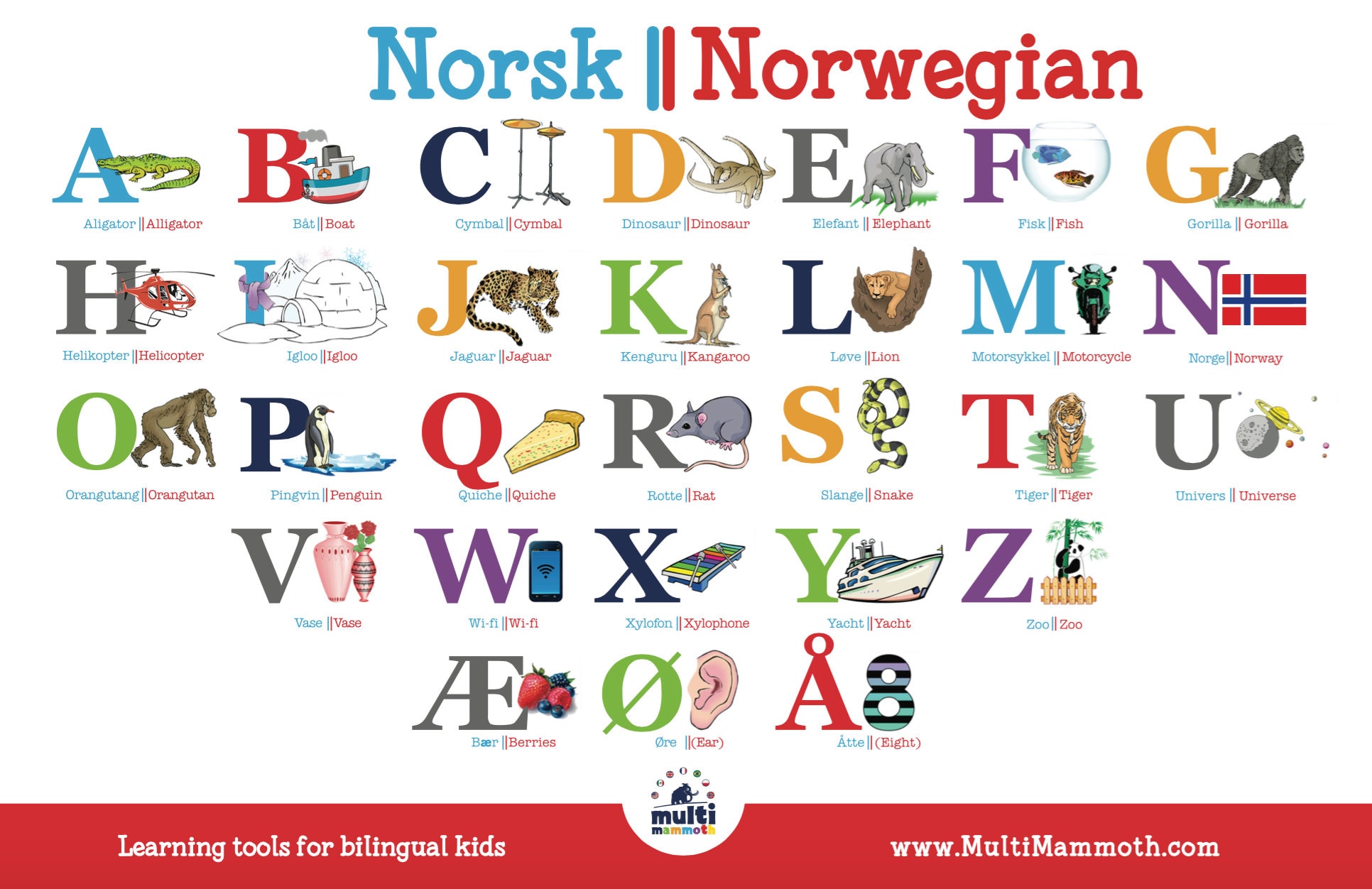 Norwegian English bilingual alphabet Etsy
