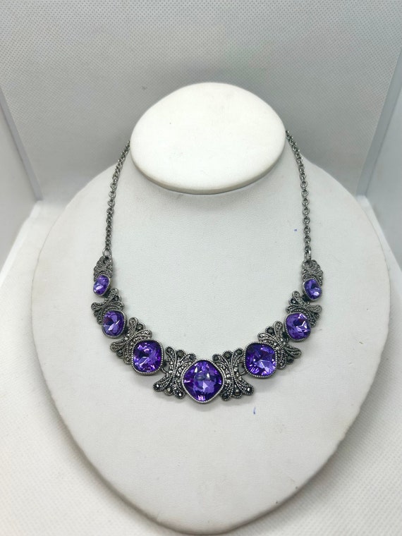 Vintage Crown Trifari Purple Rhinestone Necklace