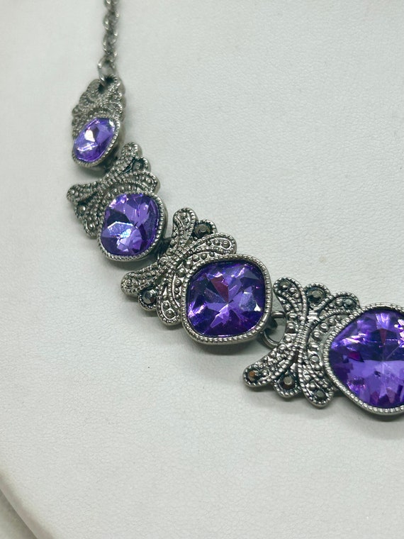 Vintage Crown Trifari Purple Rhinestone Necklace - image 3