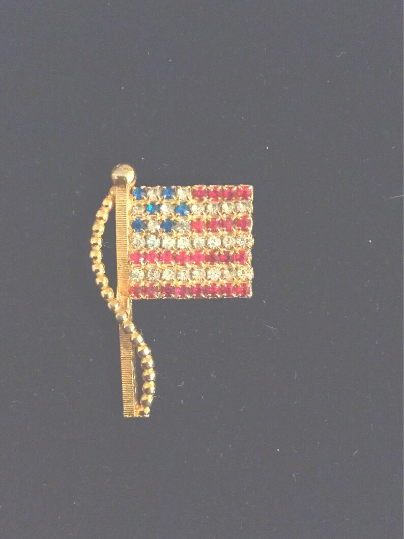 A Stunning Vintage American Flag Rhinestone and Gold Tone Brooch - Etsy