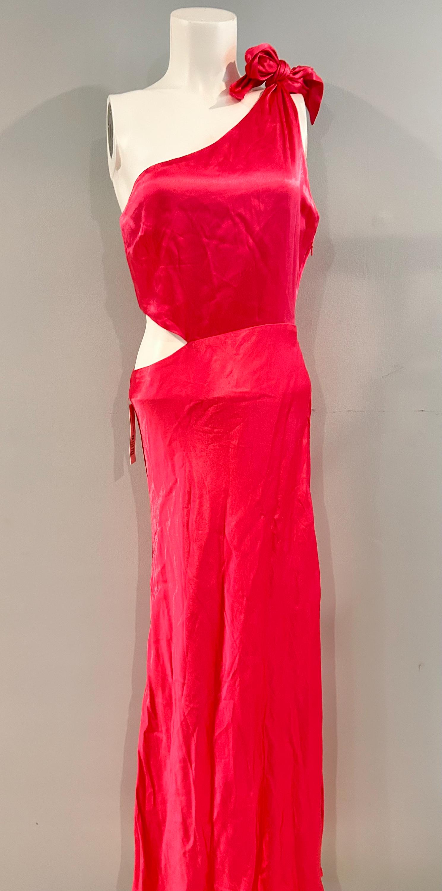 bardot audrey one shoulder dress Bardot Audrey One-Shoulder Cutout Satin Maxi Dress Size Medium NWT