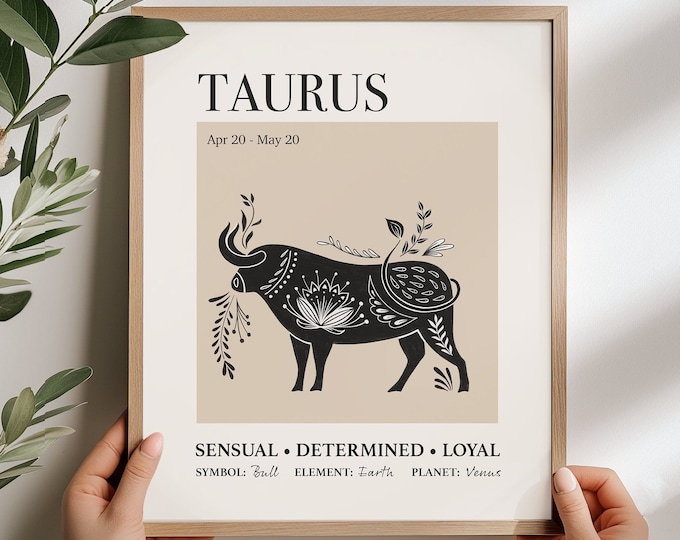 Taurus Zodiac Poster, Taurus  Birthday, Wall Decor, Taurus  Astrology Print, Personalize Zodiac Gift, Star Sign Poster, Zodiac Art, Unframed
