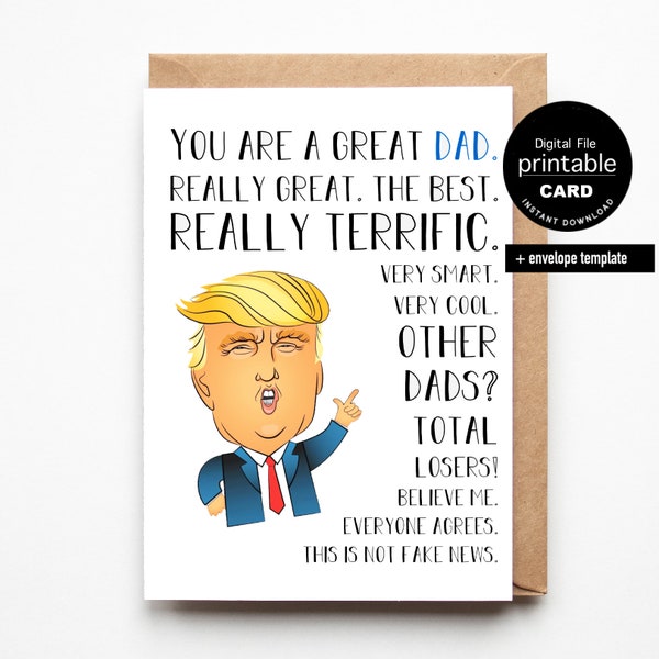 Trump / Funny Father's Day Card / Birthday Card For Dad / Printable Card And Envelope / Instant Download PDF / Card And Envelope Template