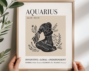 Aquarius Zodiac Poster, Aquarius Birthday, Aquarius Astrology Print, Personalize Zodiac Gift, Star Sign Poster, Zodiac Art, Unframed