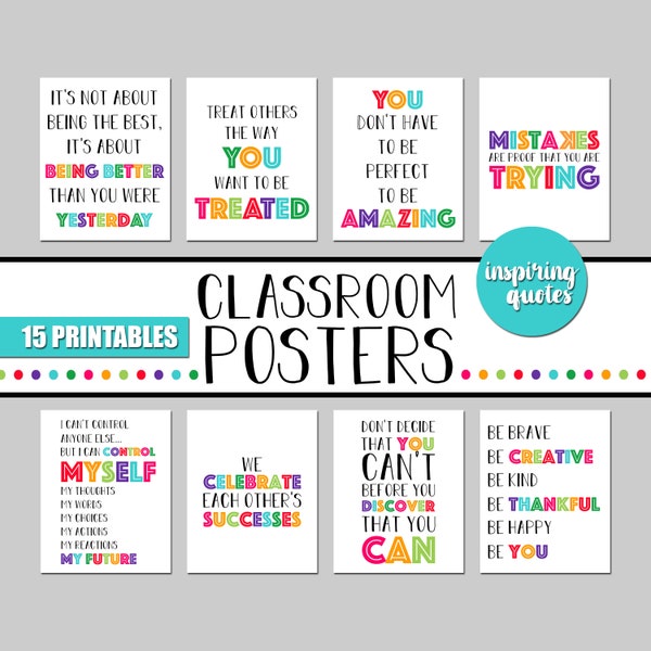 Classroom Posters Bundle | 15 Motivational Prints (Digital Download)