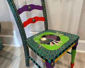Whimsical Hand painted full size chair WITH matching miniature chair