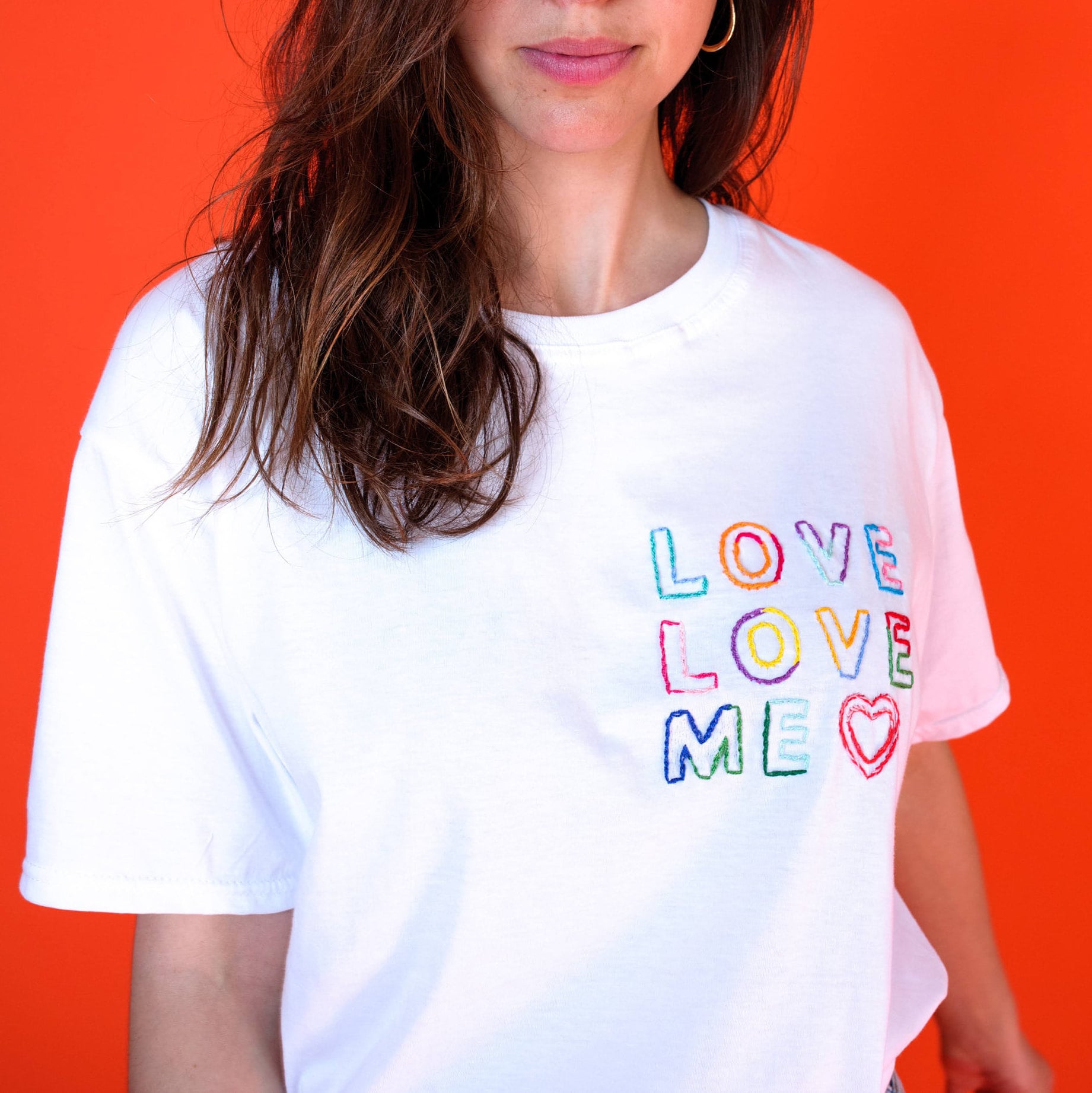 Embroidered White T Shirt Love Me Tee 