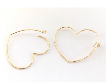 Cerchi a forma di cuore riempiti in oro 14K / 30x27mm / Coppia di orecchini a cerchio con perline / Set di cerchi per orecchie grandi / Filo per orecchie 0,7 mm / Risultati per la creazione di gioielli fai da te