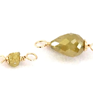 Diamond Drop & Gold Filled Connector / 0,53ct / Genuine Faceted Yellow Drop 5x1-3mm / 2mm Yellow Raw Diamond / Necklace String Bracelet Link