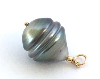 Tahiti Pearl & Gold Filled Pendant / A+ 13x3-12 mm Natural Gray Tahitian Cultured Pearl / Baroque Drop / Jewelry Making  DIY / Necklace