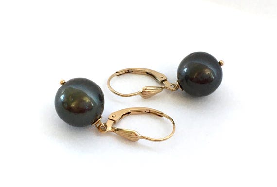 Tahiti Pearls Gold Filled Earrings AA+ 10,5 Mm Round Natural