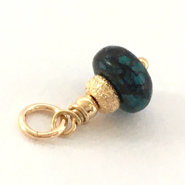 Turquoise & Gold Filled Charm / Tiny 5,75x3 mm Blue Brown Gemstone Rondelle / December Birthstone / DIY Jewelry Making Chain Bracelet Hoops