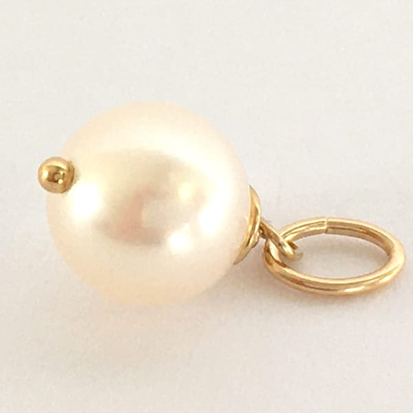 White Pearl & Gold Filled Add On Charm / AA 6,5-7 mm White Freshwater Pearl Pendant / Wedding Jewelry Making DIY / Chain Hoops Bracelet