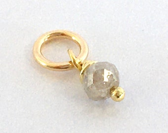 Gray Diamond & Gold Filled Add On Charm / 0,12 ct / Genuine Faceted Diamond / Tiny 2,5x2 mm April Birthstone / Jewelry Making DIY / Necklace