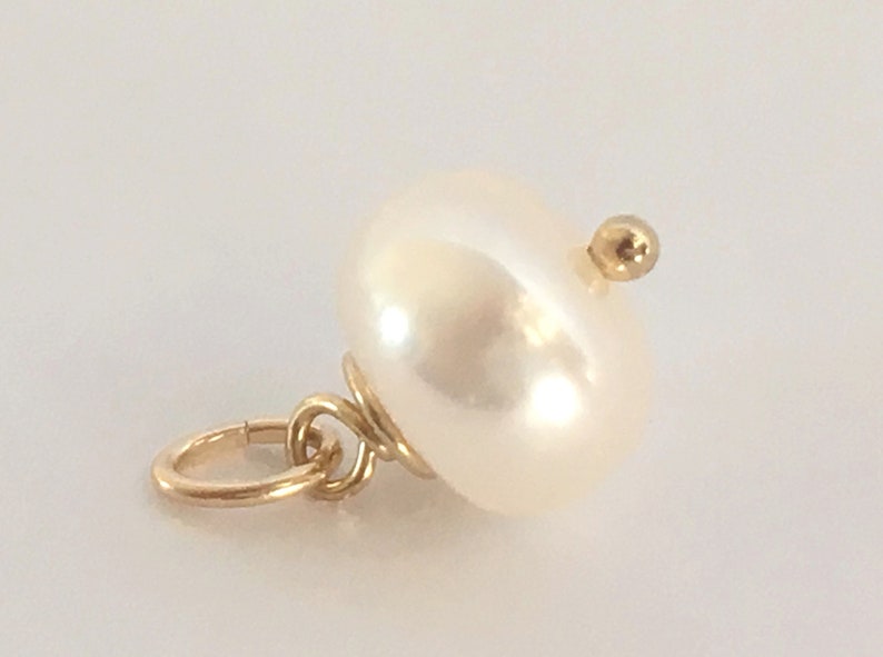 Button Pearl & Gold Filled Add on Charm / AA 8x5,5mm White Freshwater