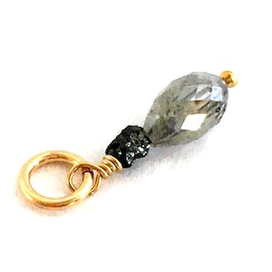 Diamond Drop & Gold Filled Charm / 0,53 ct / Genuine Light Gray Faceted Diamond Drop 5x1,5-3mm / Genuine 2,5x1,5 mm Raw Black Diamond