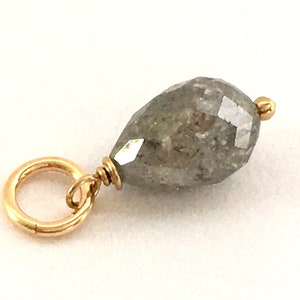 Diamond Drop & Gold Filled Charm / 1,10 ct / Genuine Natural Light Gray Faceted Diamond Drop / Tiny 6,5x1,5-4,25mm April Birthstone /