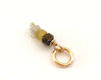 Raw Diamonds & Gold Filled Charm / 0,19 ct / Genuine Natural White Yellow Brown Diamond Cubes / Tiny 1,5-2 mm April Birthstone / DIY Chain