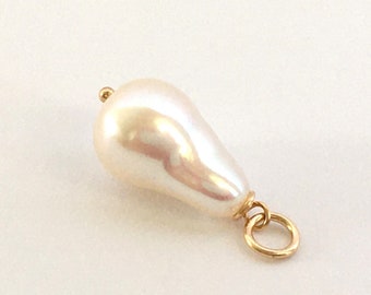 Akoya Pearl & 14K Solid Gold Pendant / AA+ 12x3-7,5mm White Baroque Japanese Akoya Teardrop Pearl / 585 Gold / DIY Jewelry Making / Necklace