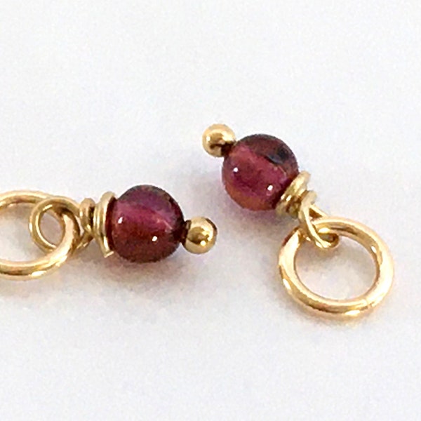 Garnet & Gold Filled Charms Pair / Tiny 3 mm Burgundy Red Gemstones / January Birthstone / DIY Jewelry Making / Necklace Hoops Bracelet