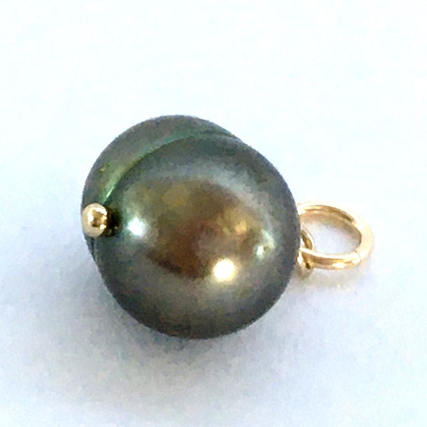 Baroque Pearl & Gold Filled Add On Charm / A+ 9x7 mm Bottle Green Freshwater Potato Pearl / DIY Jewelry Making / Chain Hoops Bracelet