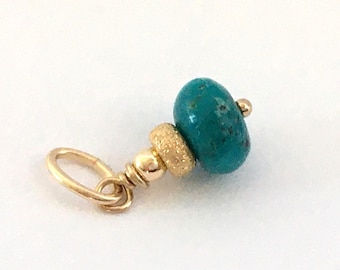 Turquoise & Gold Filled Charm / Tiny 5,5x3,5 mm December Birthstone / Blue Green Rondelle / DIY Jewelry Making Chain Bracelet Hoops