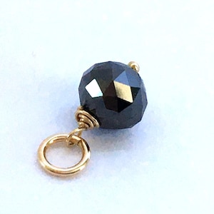 Black Diamond & Gold Filled Add on Charm / 1,22 ct / Genuine Natural Black Faceted Diamond / April Birthstone / DIY Jewelry Making Chain