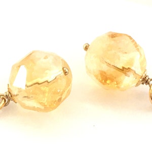 Faceted Citrine Gold Filled Pendant Pair / 11 mm Round Star Cut Faceted Citrine Beads / November Birthstone / DIY Jewelry Making / Hoops