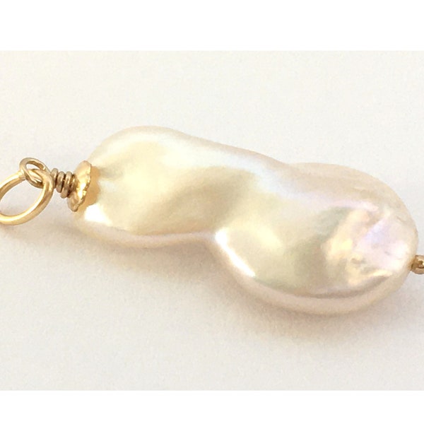 Teardrop Pearl & Gold Filled Pendant / AA 20x6-11x4-6 mm White Flat Baroque Freshwater Keshi Pearl / DIY Wedding Jewelry Making Chain Hoops