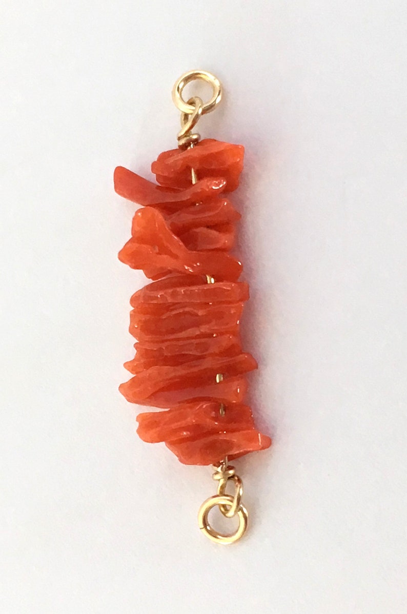 Coral /& Gold Filled Bar Pendant Natural Orange Red Mediterranean Sea Coral Branches Jewelry Making Supply DIY Chain Choker Necklace