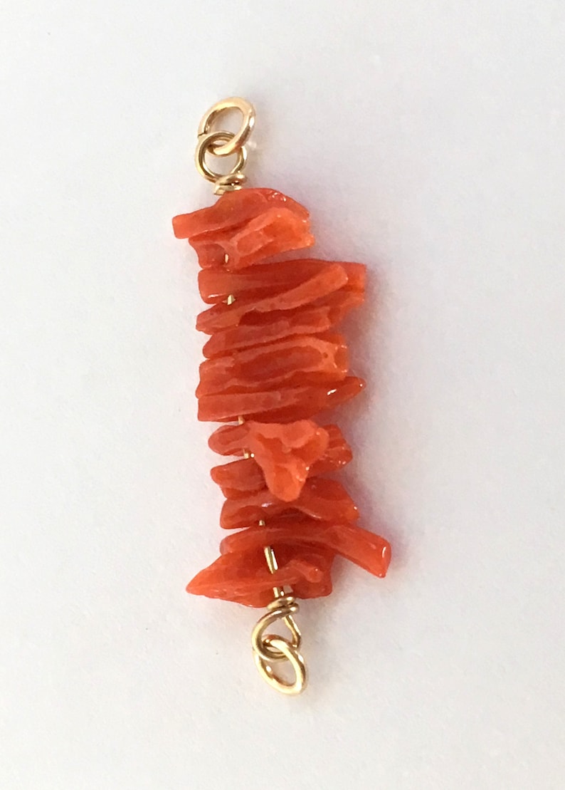Coral /& Gold Filled Bar Pendant Natural Orange Red Mediterranean Sea Coral Branches Jewelry Making Supply DIY Chain Choker Necklace