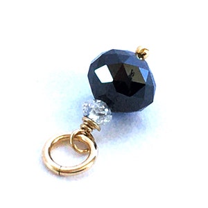 Black & White Diamonds Gold Filled Charm / 1,04ct / Genuine Black 4,75x4,25mm and White 2x1,5mm Faceted Diamonds / April Birthstones