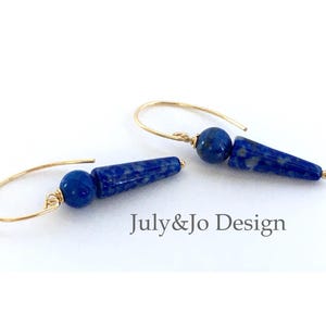 Lapis Lazuli & Gold Filled Earrings / 15,5x3-5,5mm Pendulum Cones / 6mm Beads / December Birthstone / Ear Wire Hooks Dangle Drop Earrings