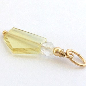 Beryl & Gold Filled Add On Charm / 9x4-6,5x1,75mm Natural Light Yellow Beryl Crystal / 3mm Faceted Clear Berl / DIY Jewelry Making / Chain