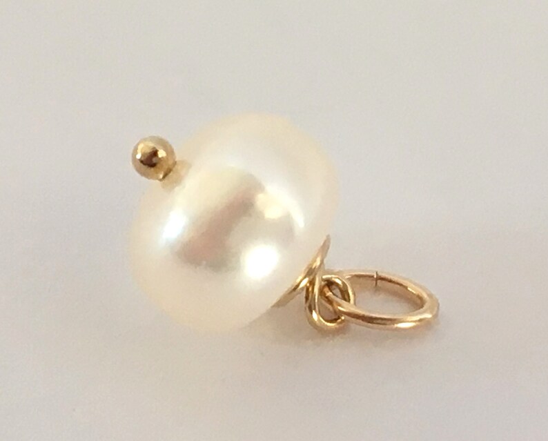 Button Pearl & Gold Filled Add on Charm / AA 8x5,5mm White Freshwater