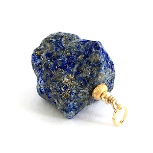 Raw Lapis Lazuli & Gold Filled Pendant / 9-13x9-12,5mm Baroque Lapis Lazuli Cube / December Birthstone / DIY Jewelry Making / Chain