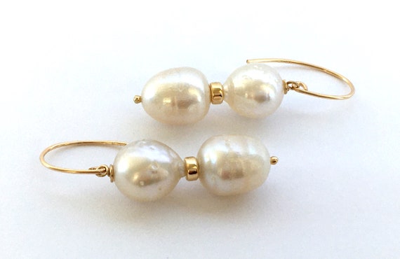 Boucles D'Oreilles Argent Et Perles Baroques Dorées ROSEMIMOSA - Dormeuses - Fait Main - Neuves