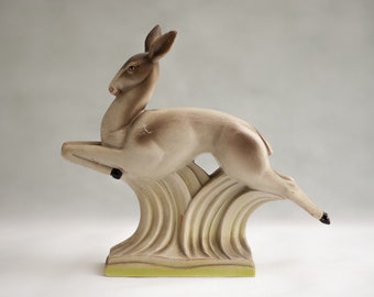 Vintage plaster statue, art deco doe, plaster animal, interior decoration, collection, home decor, art deco chalkware, deer figurine