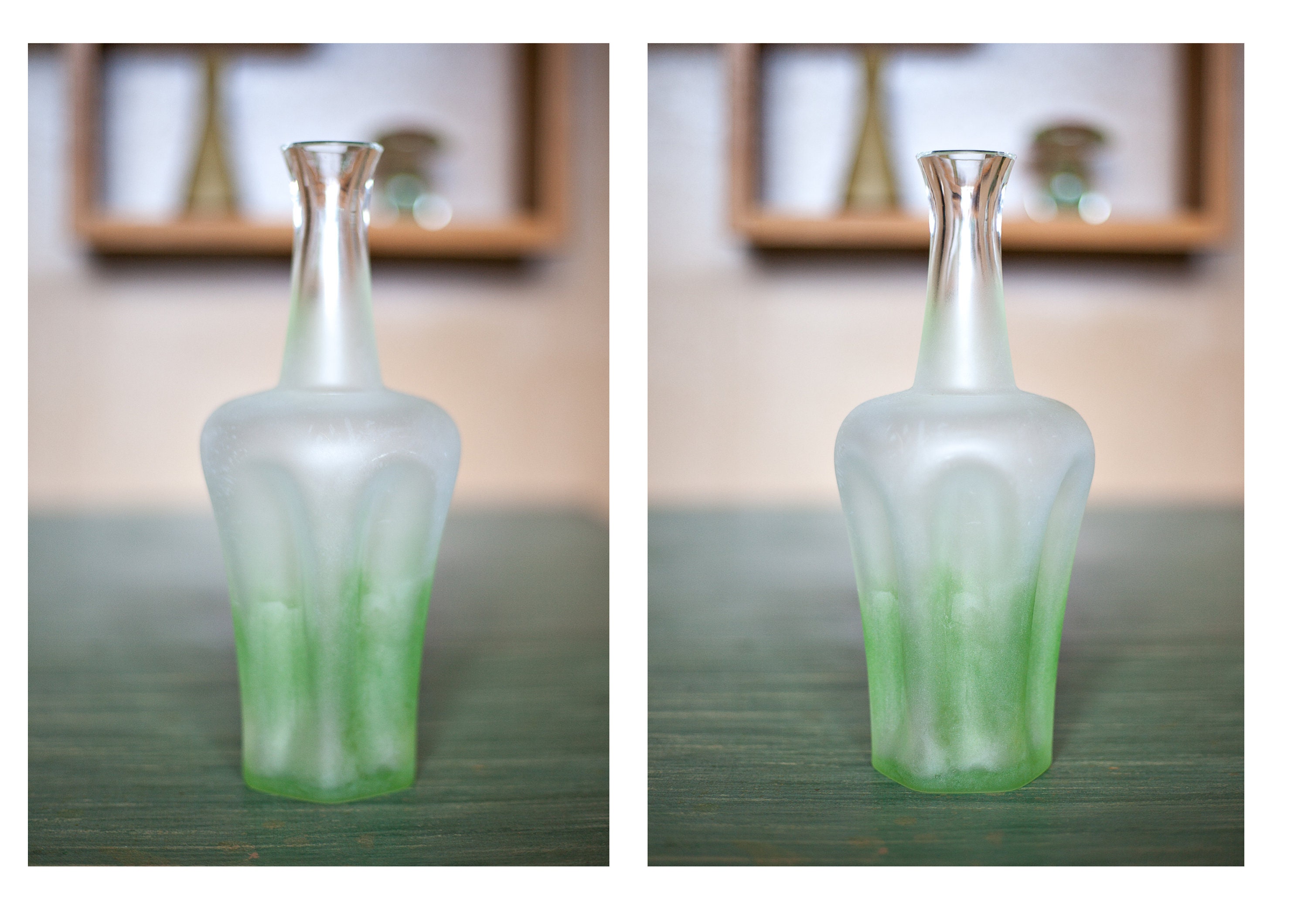 Bouteille Vintage, Vase Verre La Rochère Pour Paris Musées, Bouteille Givré Dégradé Vert, Collection